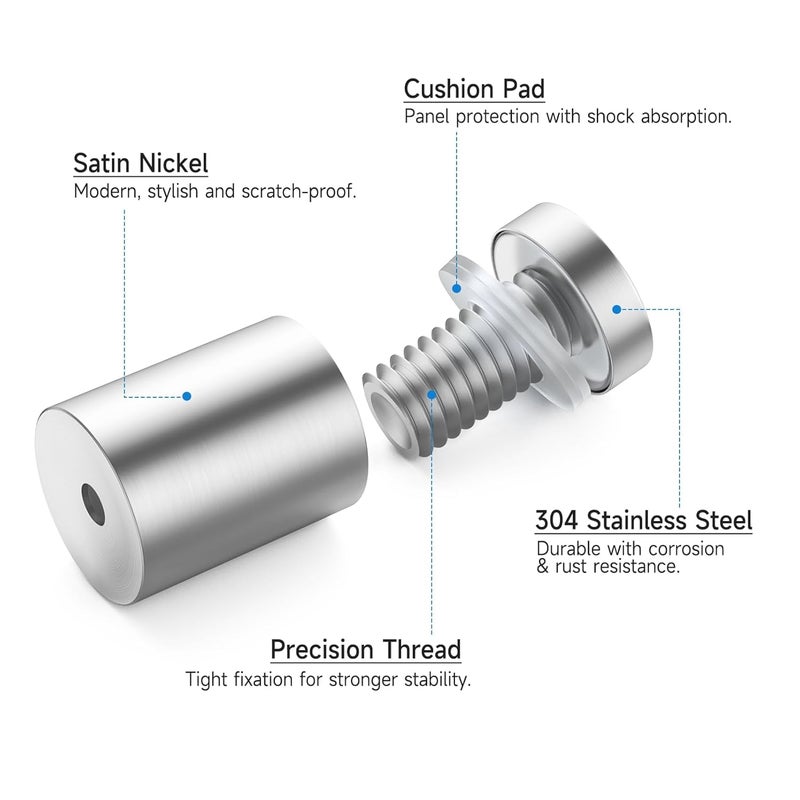 LuckIn 8 Pack Standoff Screws for Acrylic (3/4 in. Dia x 1 in. L), Stainless Steel Stand Off Wall Mounts Hardware for Sign Holder, Silver - Image 5